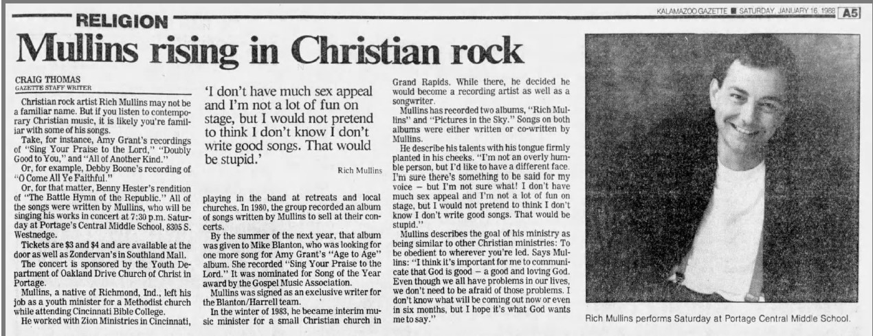 Rich Mullins Kalamazoo Gazette